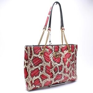 Gucci Red and White Snake Print Shoulder Bag